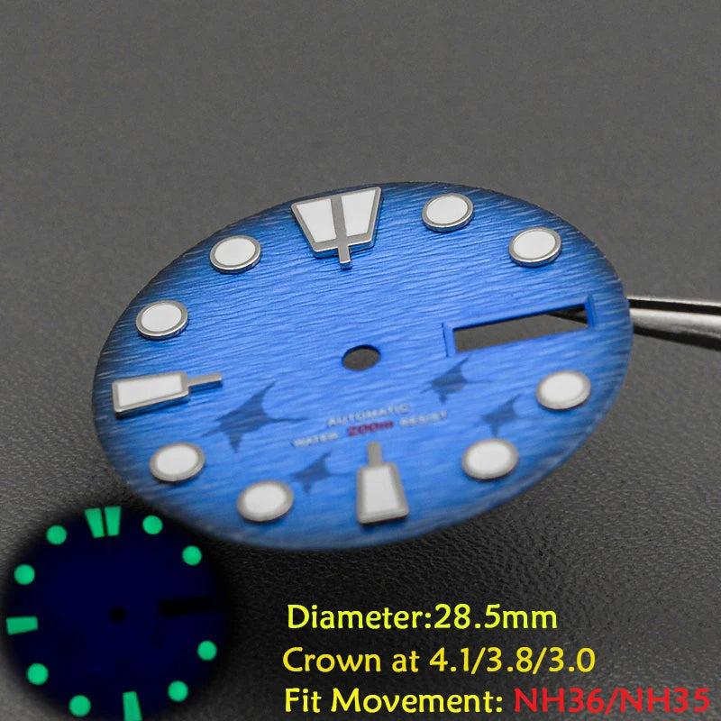 28.5mm Men's Watch Dial Fit SKX007 SKX009 6105 SRPD Tuna Monster Turtle Watch Case Watch For Japan NH35 NH36  7S26