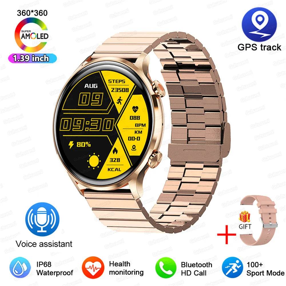 2025 New Smartwatch Women AMOLED HD Screen Always On Display Bluetooth Call IP68 Waterproof GPS Smart Men Watch For Android ios - Lux Waches Max