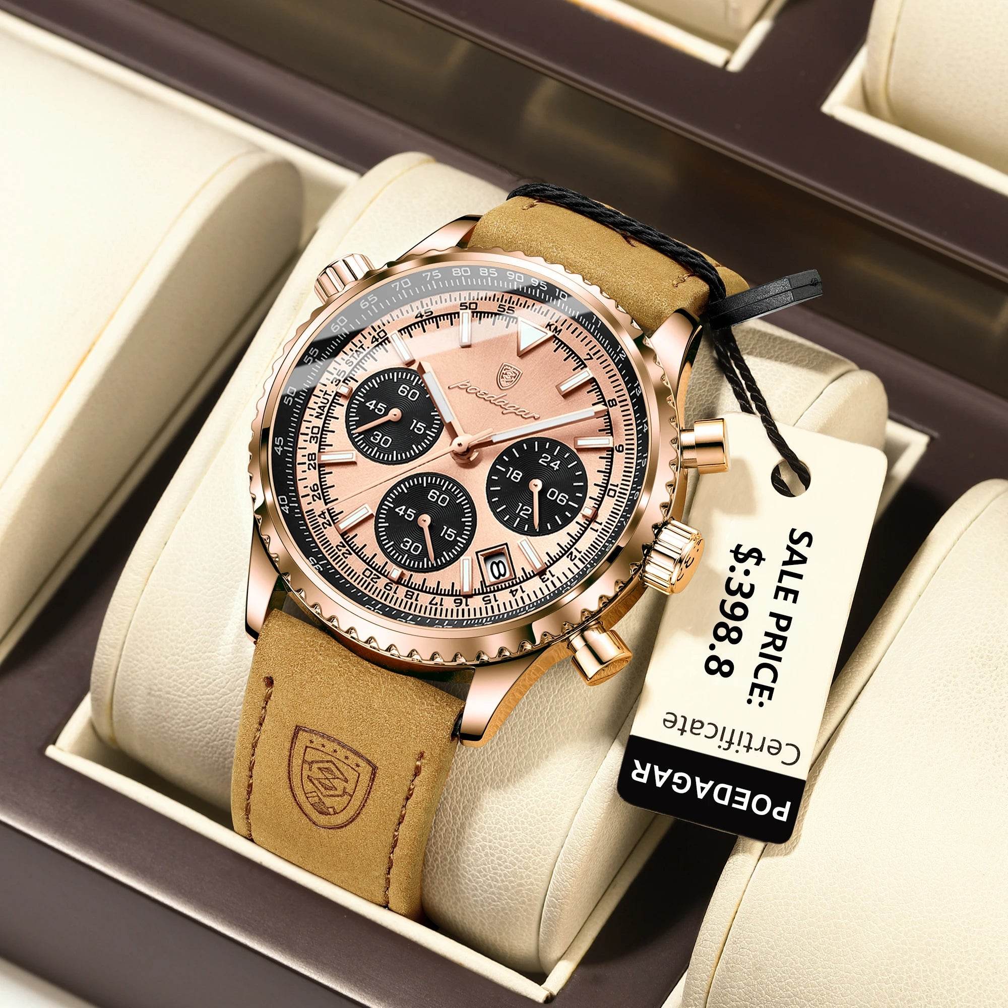 POEDAGAR Luxury Man Watch Quartz Waterproof Luminous Date Chronograph Leather Men Wristwatch Military Sports Men's Watches Reloj - Lux Waches Max