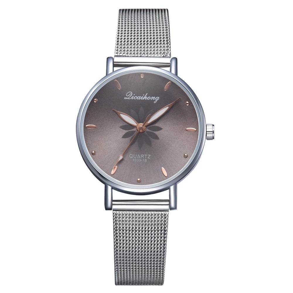 Watches For Women Luxury Silver Popular Pink Dial Flowers Metal Ladies Bracelet Quartz - Lux Waches Max