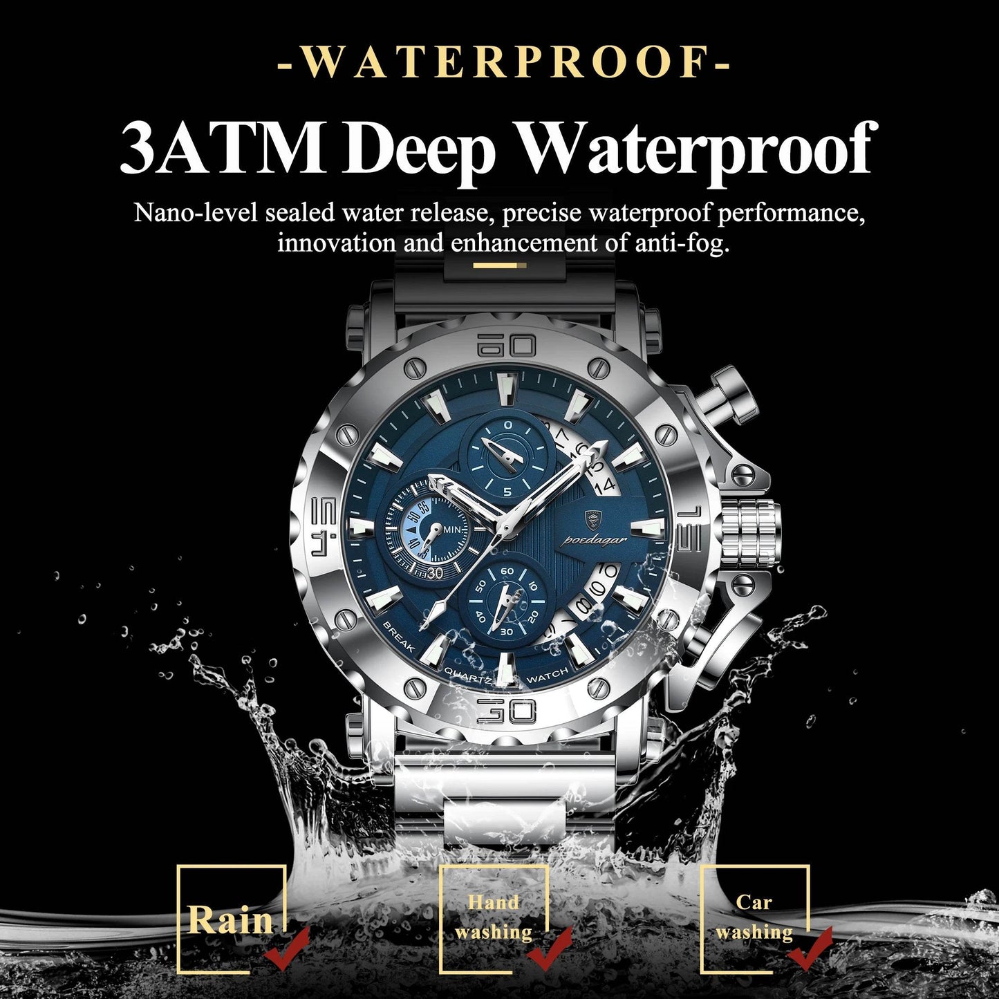 POEDAGAR Luxury Watch For Men Calendar Luminous Waterproof Man Clock Male Chronograph Stainless Steel Men's Quartz Watches Reloj - Lux Waches Max