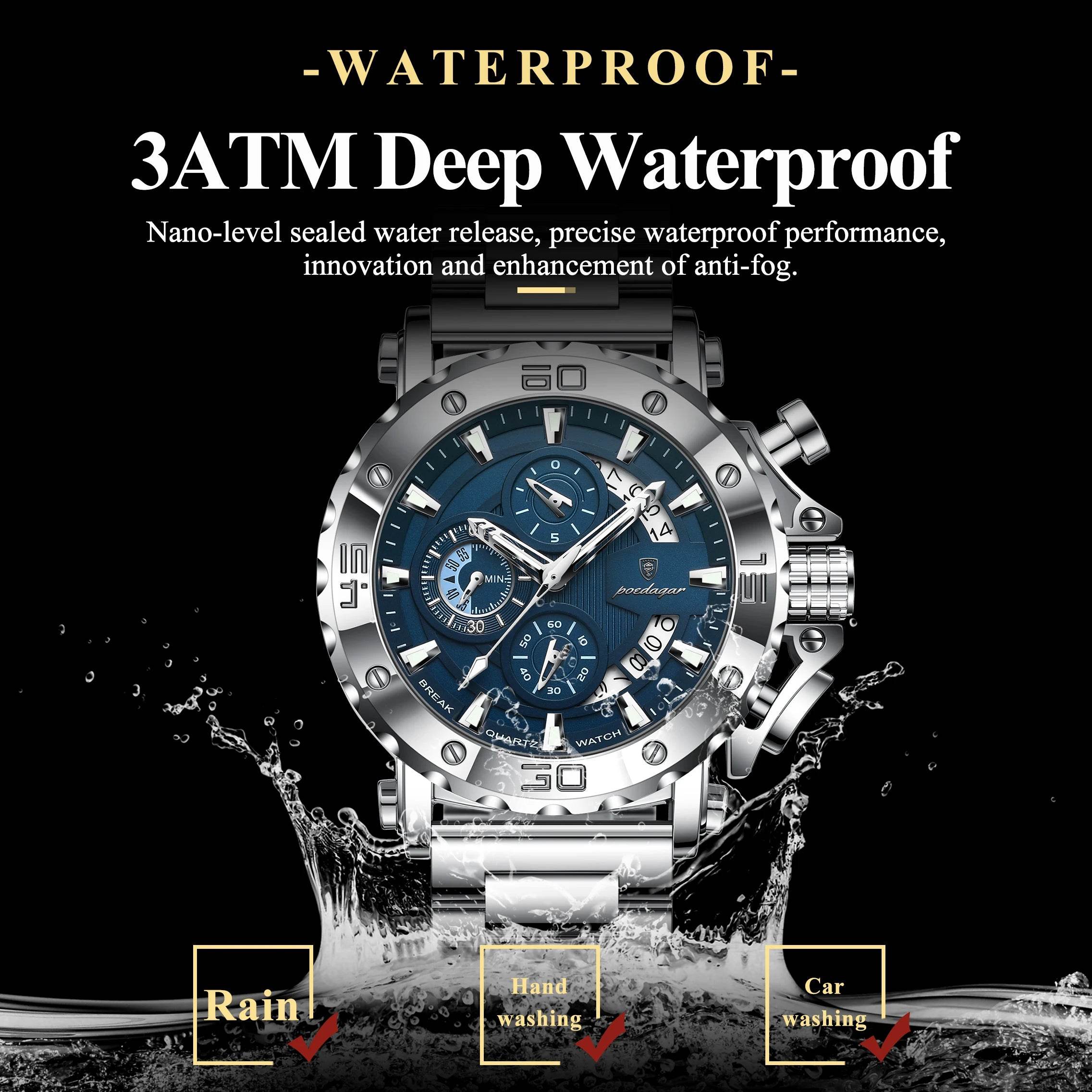 POEDAGAR Luxury Watch For Men Calendar Luminous Waterproof Man Clock Male Chronograph Stainless Steel Men's Quartz Watches Reloj - Lux Waches Max