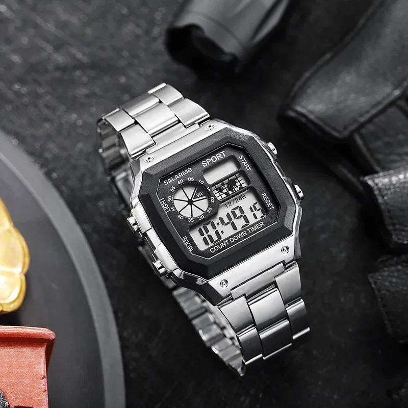 YIKAZE Luxury Stainless Steel Strap Sport Watches Men Military Digital Watches Waterproof Clock LED Men's Sport Wristwatch - Lux Waches Max