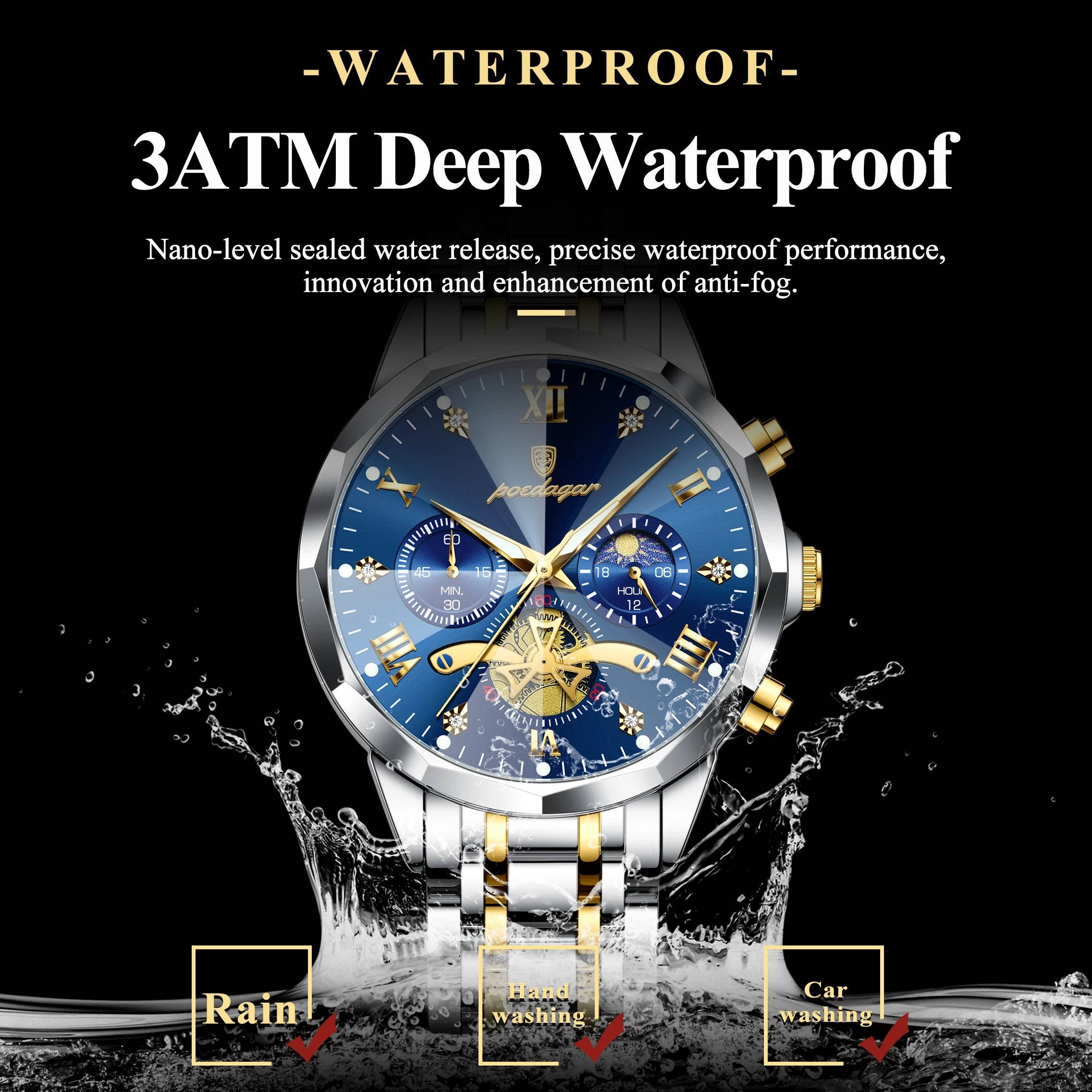 POEDAGAR Luxury Men Watch Top Original Waterproof Luminous Chronograph Man Wristwatch Stainless Steel Quartz Men's Watches Reloj - Lux Waches Max
