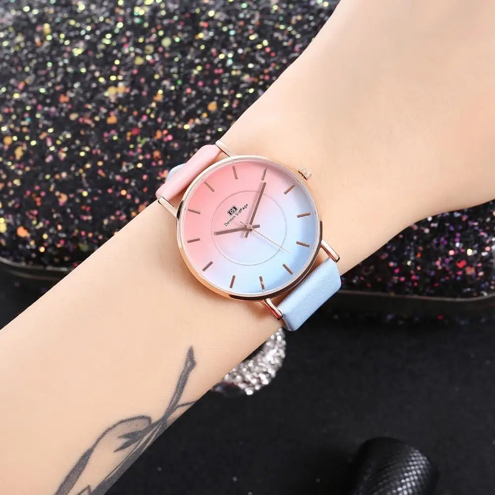 New Women's Fashion Dual Color Gradient Belt Watch Simple and Elegant Fashion Women's Watch