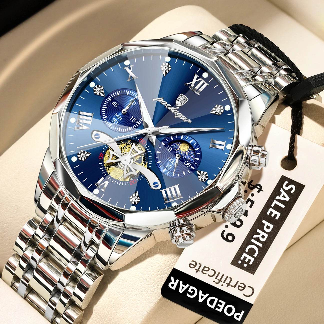 POEDAGAR Luxury Men Watch Top Original Waterproof Luminous Chronograph Man Wristwatch Stainless Steel Quartz Men's Watches Reloj - Lux Waches Max