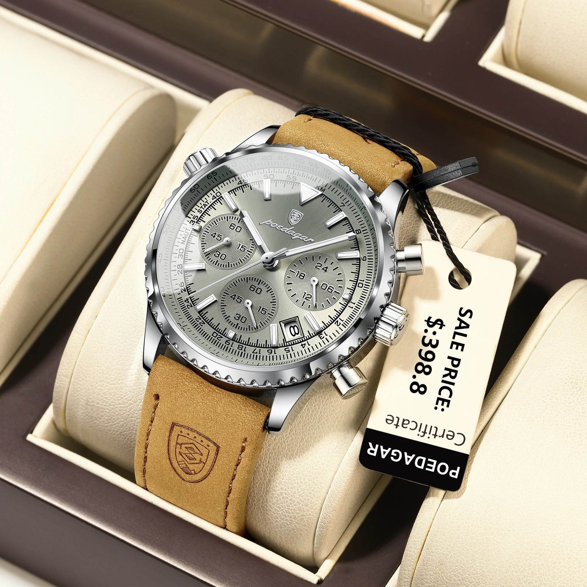 POEDAGAR Luxury Man Watch Quartz Waterproof Luminous Date Chronograph Leather Men Wristwatch Military Sports Men's Watches Reloj - Lux Waches Max
