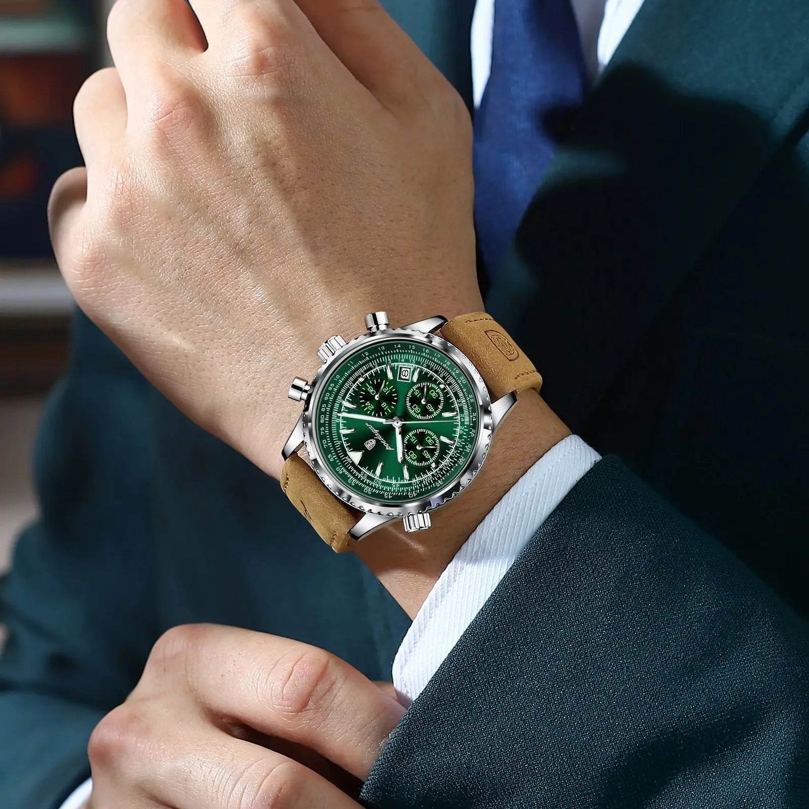 POEDAGAR Luxury Man Watch Quartz Waterproof Luminous Date Chronograph Leather Men Wristwatch Military Sports Men's Watches Reloj - Lux Waches Max